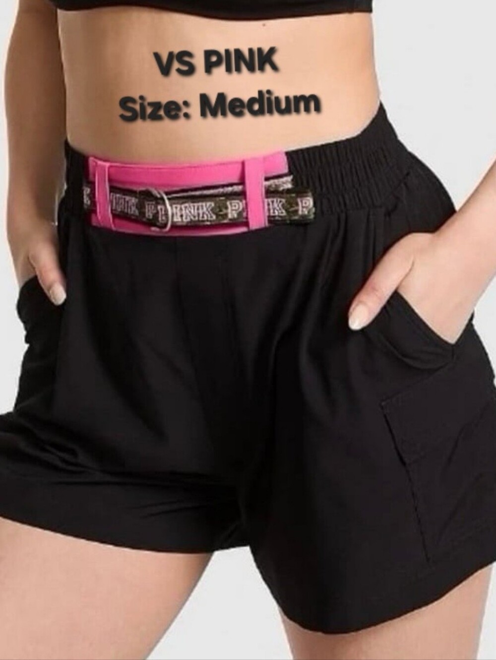 VS PINK Black Athletic Cargo Shorts with Pink Belt Size Medium